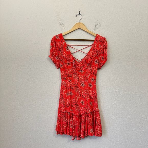 SPELL & THE GYPSY Collective Celestial Mini Dress Lace Up Back in Red - Picture 1 of 15